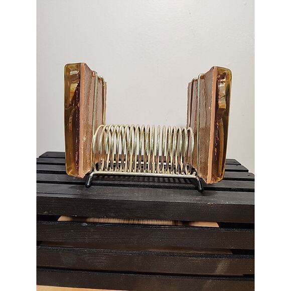 Mid Century Agate Lucite Block Sprial Letter Holder Madmen Inlay Vintage - Picture 4 of 9